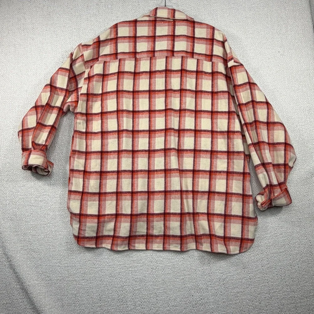 BKE Mens Plaid Flannel Button Up Shirt Long Sleeve Cream Orange Red XXL